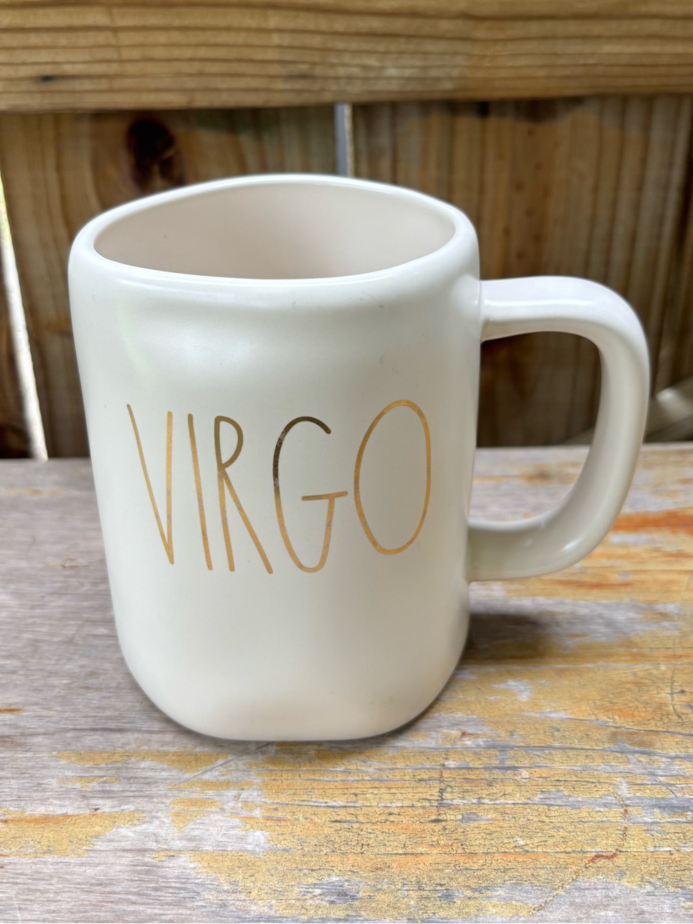 Rae Dunn Virgo Zodiac Astrology Cream & Gold Oversized Ceramic Coffee Mug 20oz